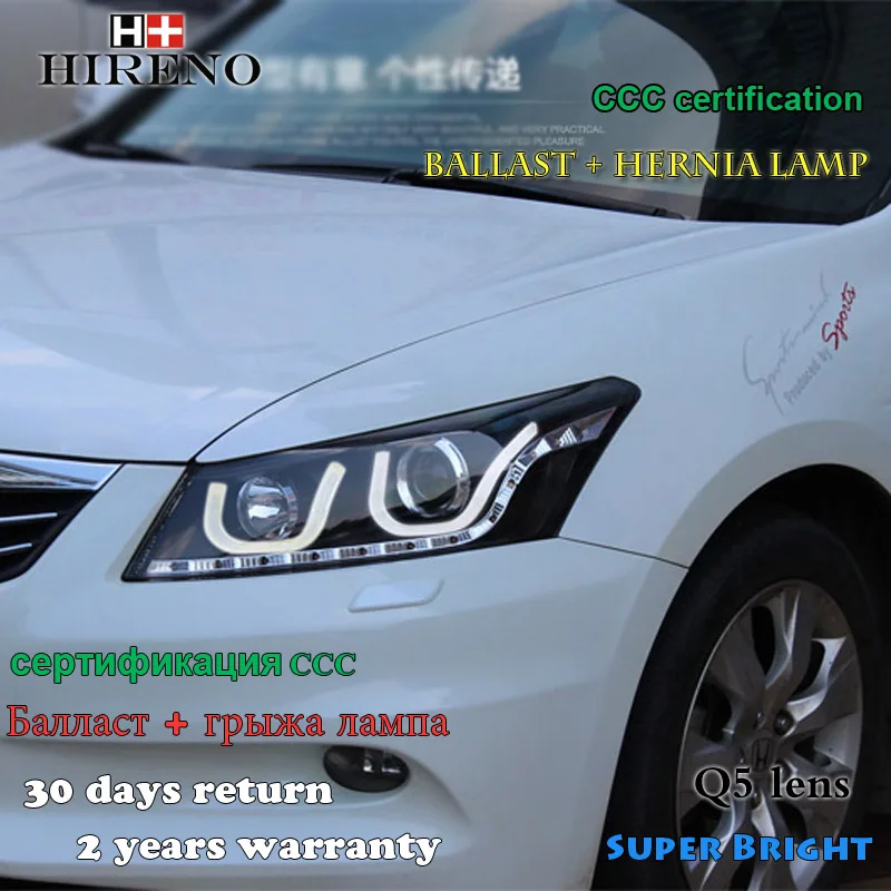 Hireno Headlamp for 2008 2012 Honda Accord Headlight Assembly LED DRL Angel Lens Double Beam HID