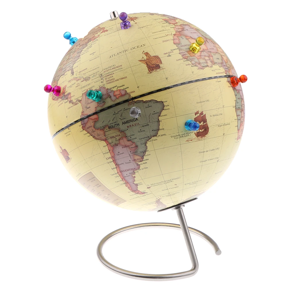 

Magnetic Standing World Globe with Magnetic Pins Geography Kids Children Educational Toy Library Desktop Decor School Supplies