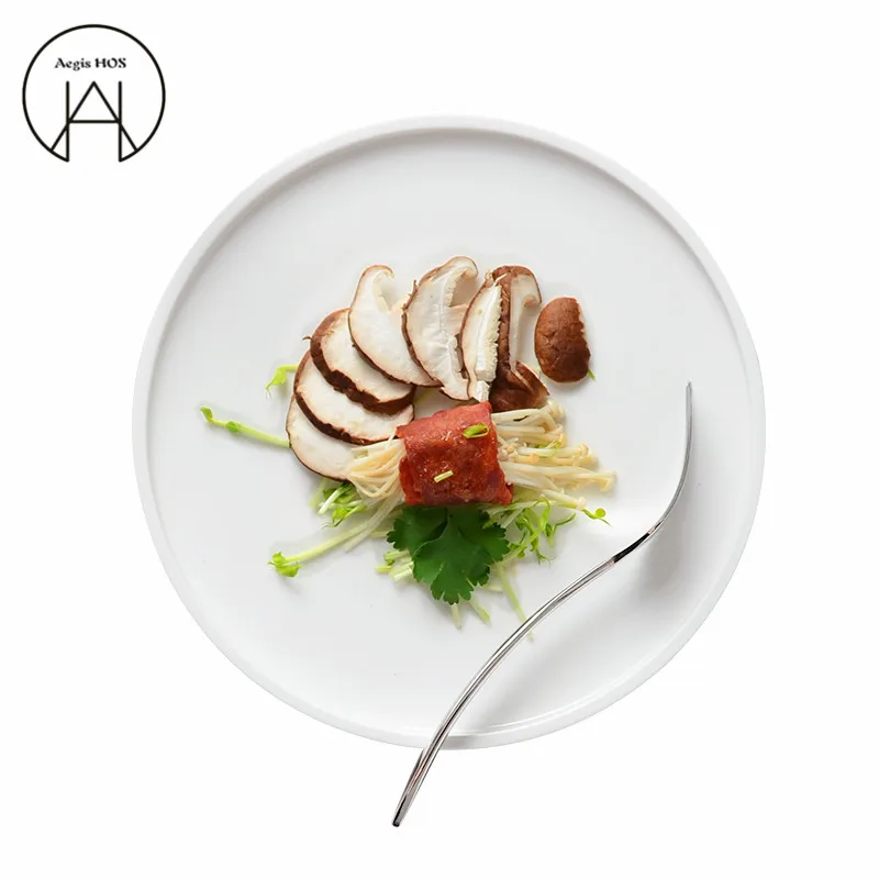

Creative black Matte round plate simple ceramic dishes High quality dinner plates snack Tray Salad Dessert Plato Fruit Plates