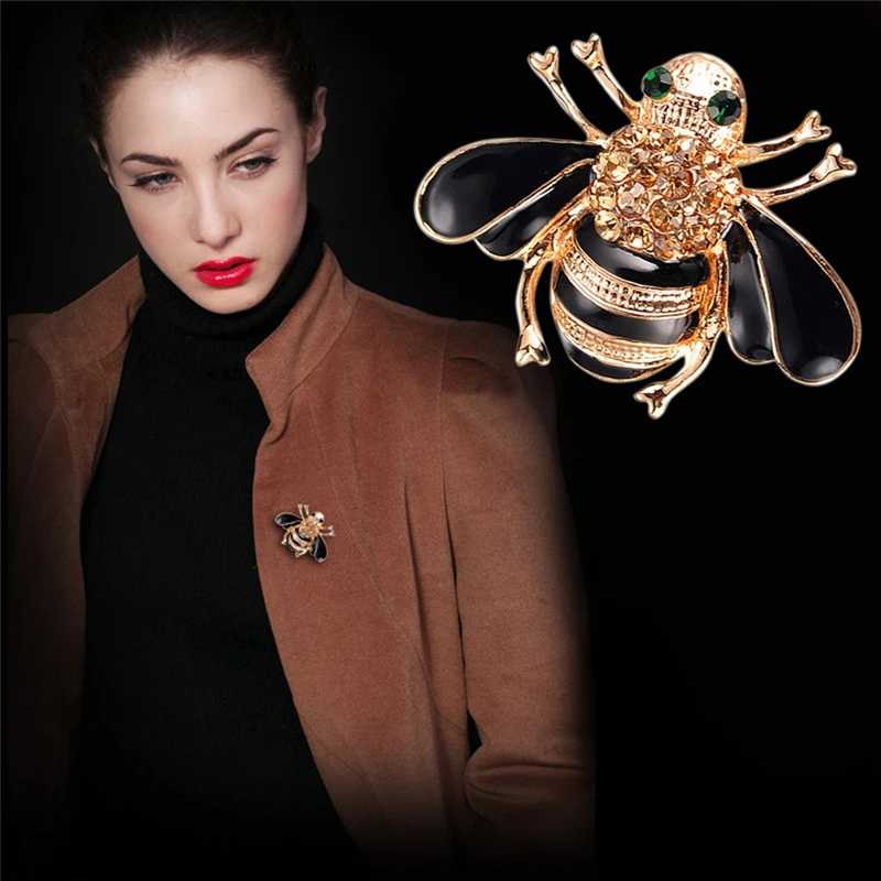 

1PC High Quality Bees Brooches Enamel Broches Champagne Pins Garment Crystal Classic Accessories Brooches