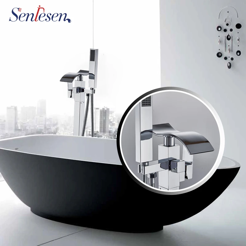 Senlesen Chrome Free Standing Bathtub Faucet Tub Single Handle Bathroom Brass Cold and Hot Water Mixer Tap | Обустройство дома