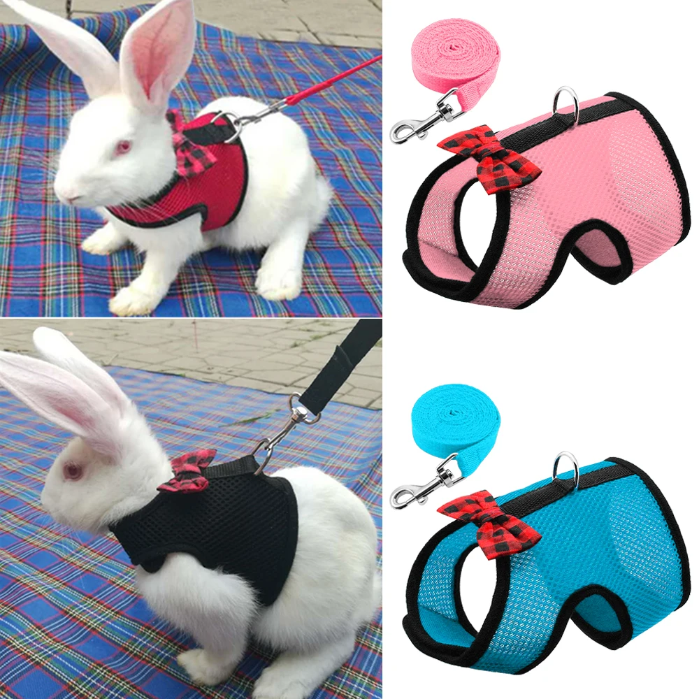 

Rabbit Hamster Harness Mesh Dog Cat kitten Puppy Harness and Leash Set Bowknot Escape Proof Pet Walking Harness For Small Dogs
