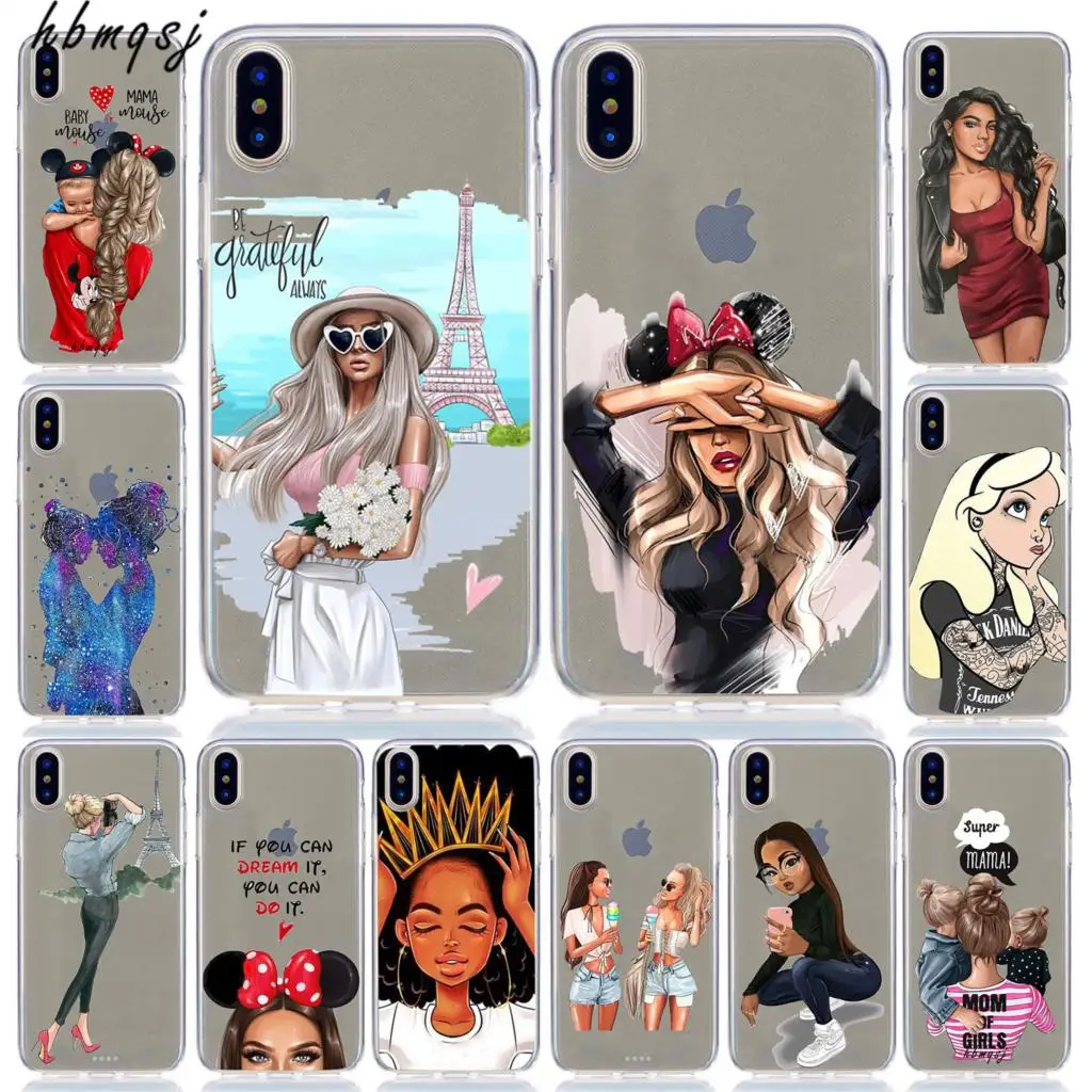

Cartoon funda for iphone x xs xr max 5s 6 6s 7 8 plus case silicone soft cute baby mummy travel girl original coque for iphone x