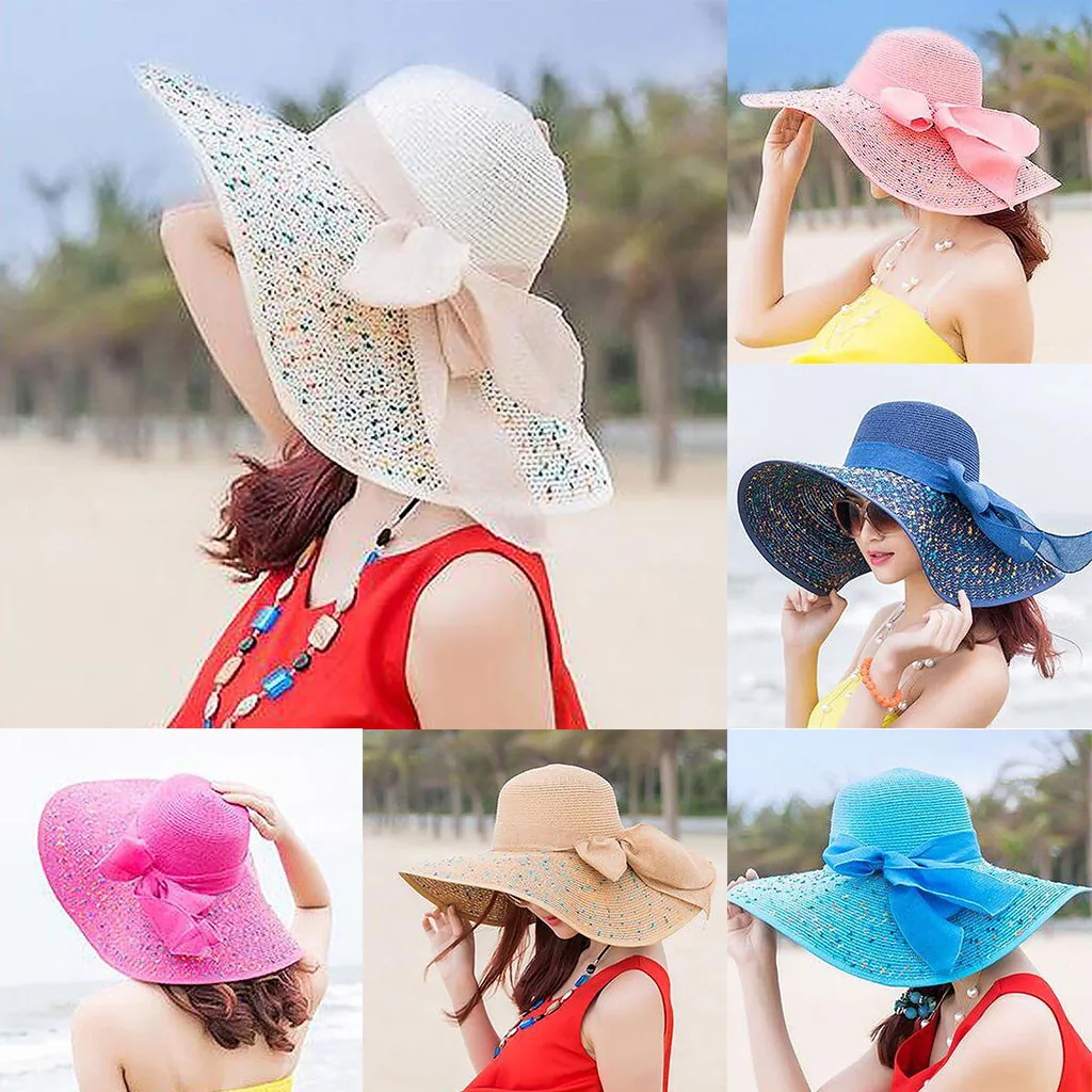Casual Summer Straw Cap Beach Hat Outdoor Sun Hat Women Colorful Big
