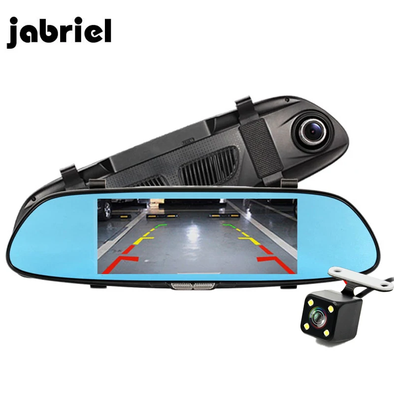

Jabriel 7" Car Dvr Rear View Camera mirror auto registrars dvr car dash camera dual lens drive video recorder hd 1080P Two DVRs