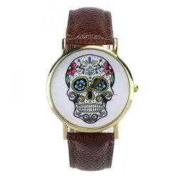 Лидер продаж! Улучшенные женские мужские панк Аналоговые часы с черепом кожаный ремешок кварцевые наручные часы 16 июня