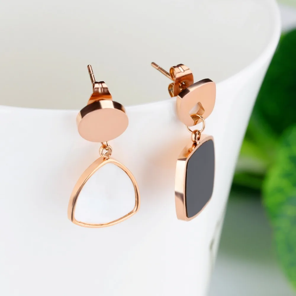 

Fate Love Unique Asymmetric Shell & Dangle Earring For Woman Rose Gold Color 316 L Stainless Steel Jewelry Gift Never Fade 2017