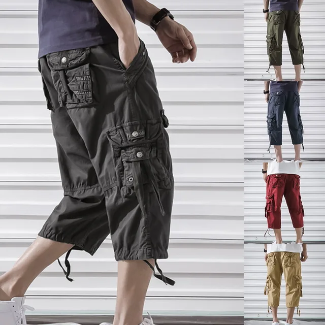 HEFLASHOR 2019 Summer Men Cargo Pants 3/4 Length Casual Workout Pants