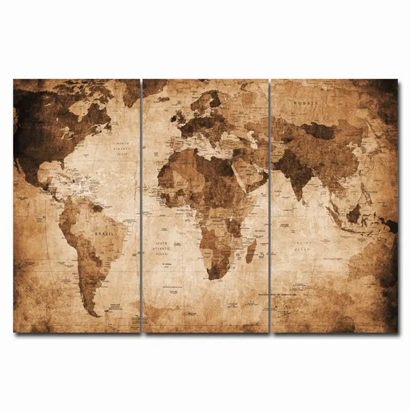 

3Panel Painting Posters and Prints Watercolor World Map Wall Art Picture Modular on Canvas Cuadros For Living Room