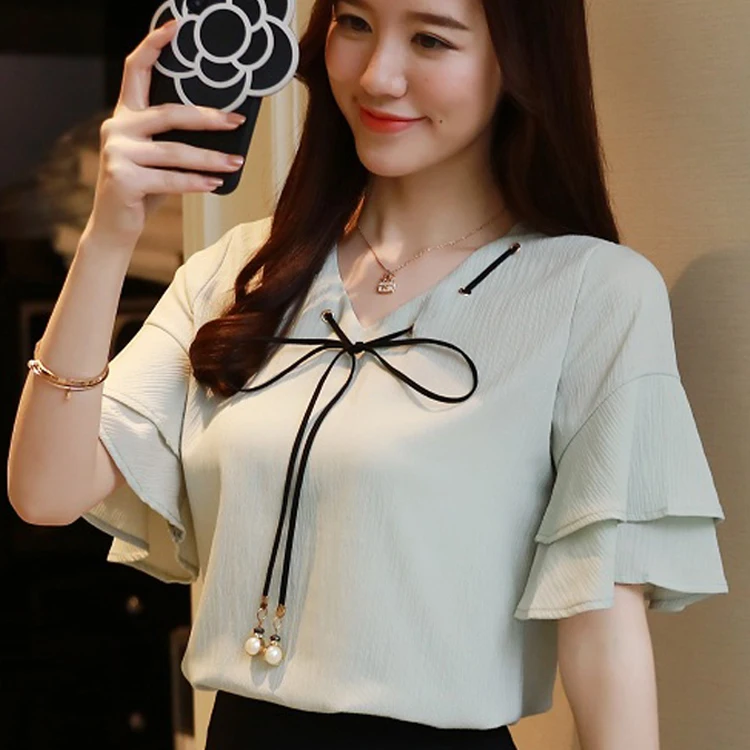 

New Women Clothing bow out off shoulder Cropped Women Short Sleeve Blouse Casual ruffle blouses Tops 2018 Fashion pink 931A1