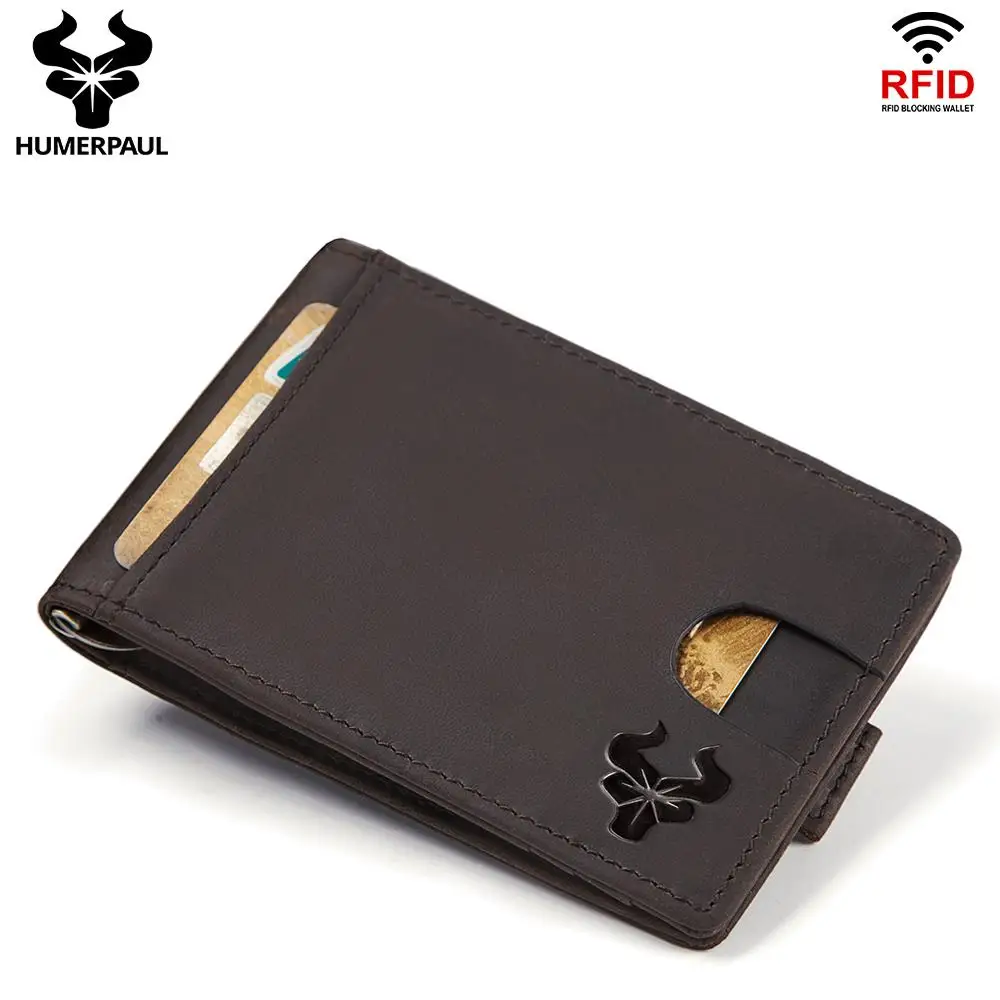 

Men's RFID Money Clip Crazy Horse Cow Leather Classic Male Mini Wallet