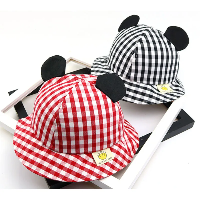 

2019 Baby hats Cartoon color matching plaid Beans Spring and summer visor fisherman sun hat children caps kids photography props
