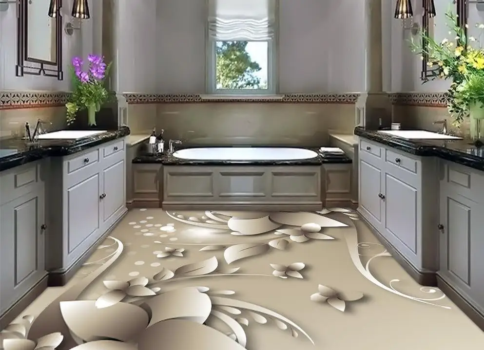 Home Decoration bathroom floor wallpaper Lilies abstract flowers 3D