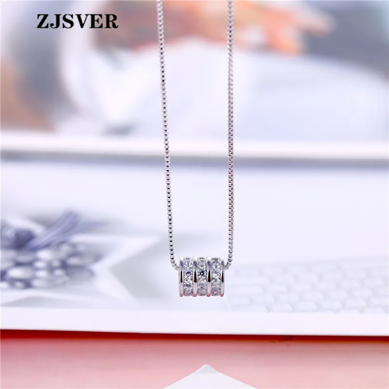 

ZJSVER Fine Jewelry 925 Sterling Silver Necklace Micro-inlay Crystal Column Shape Pendant Simple Silver Chain Women Necklace
