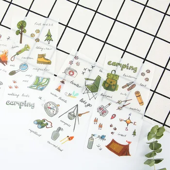 

6PCS Cute New Camping Outfit Children Stationery Stickers For DIY Albums Scrapbooking Diary Decoration Cartoon Depicting