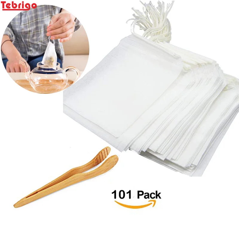 

Tebrigo 100Pcs Bags For Tea Bag For Tea Disposable Empty Cotton Drawstring Seal Filter Tea Loose Leaf Teal 1Pc Clip Filter Tea