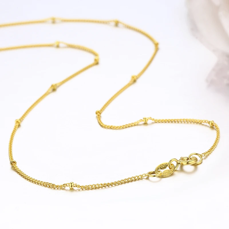 

35-80cm Tiny 925 Sterling Silver w/ Gold Colour Beads Curb Chain Choker Necklaces For Women Girls Jewelry kolye collares ketting