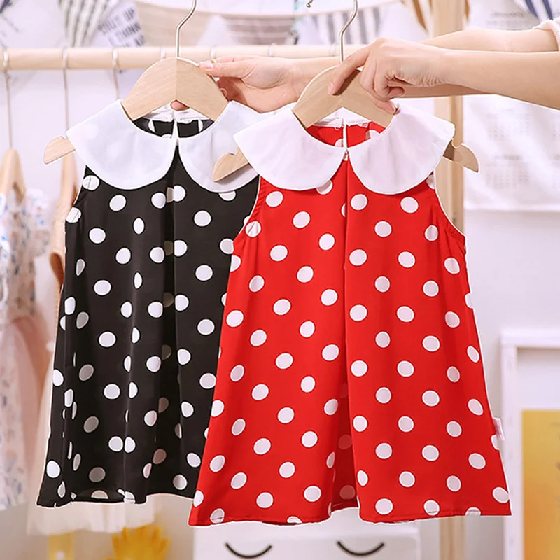

Summer Girls Dress Baby Infants Clothes Kids Children Girls Dot Polka Doll Collar Sleeveless Dresses Clothing Vestidos S8947