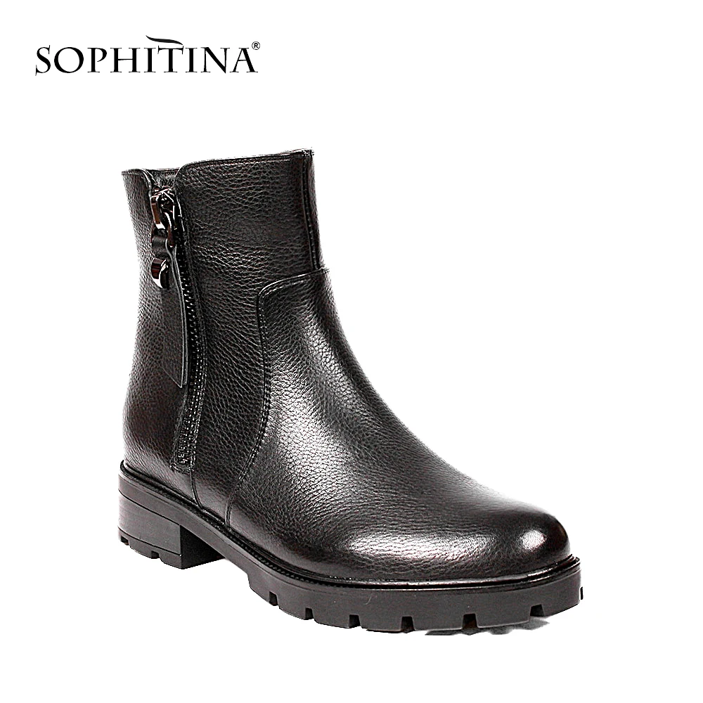 

SOPHITINA 2018 Winter Ankle Boots High Quality Genuine Leather Solid Round Toe Handmade Retro Simple Style Lady Shoes Boots B08