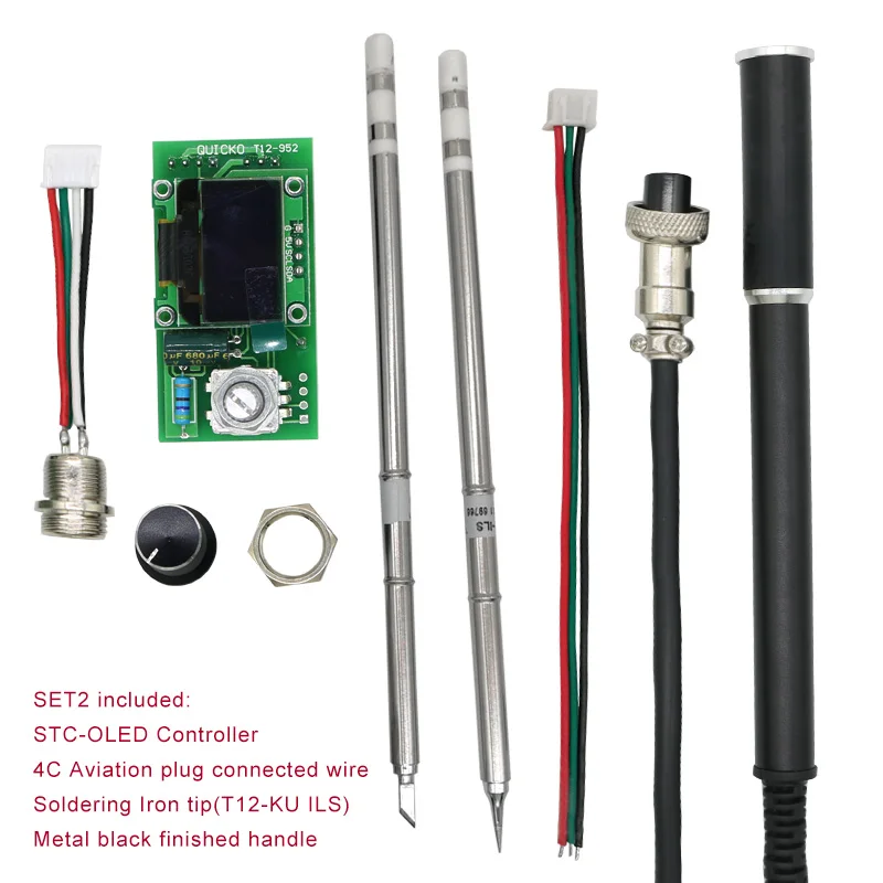 T12-STC OLED цифровая паяльная станция DIY наборы с T12 Алюминий/металл черная готовая ручка для T12 Электрический паяльник наконечники - Цвет: SET2