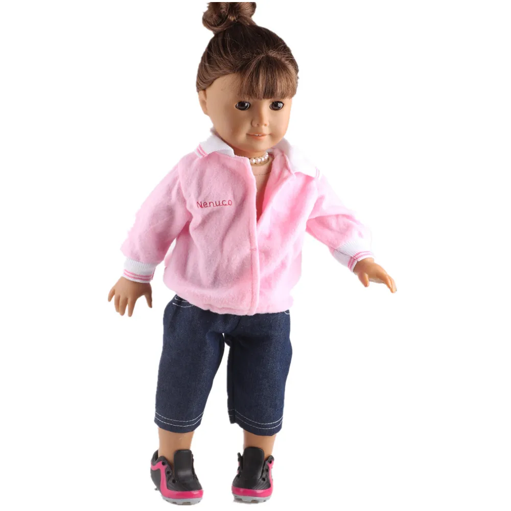Fleta Новый розовый Мода Повседневный пиджак синие брюки для 18 дюймов American girl doll, детская лучший день рождения (только в одежде) b455