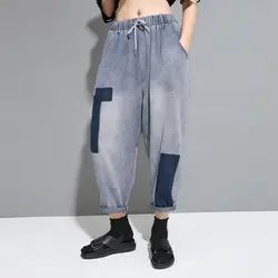 Европейская станция 2019 новые летние джинсы с эластичной резинкой на талии индивидуальный большой размер девять очков шаровары 199002