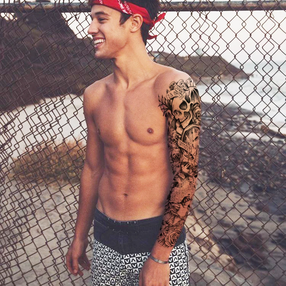 الصينية التنين كبيرة الذراع كم الوشم المؤقت للماء الوشم ملصق الرجال الكامل زهرة الوشم وشم على شكل رسوم للجسم فتاة