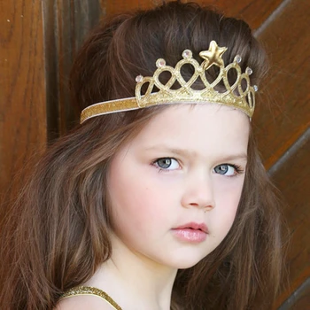 Cintas para cabello de princesa para niñas pequeñas, diadema con corona de niños, accesorios de bandas doradas y plateadas para el cabello, purpurina, 1 Uds. FK-279