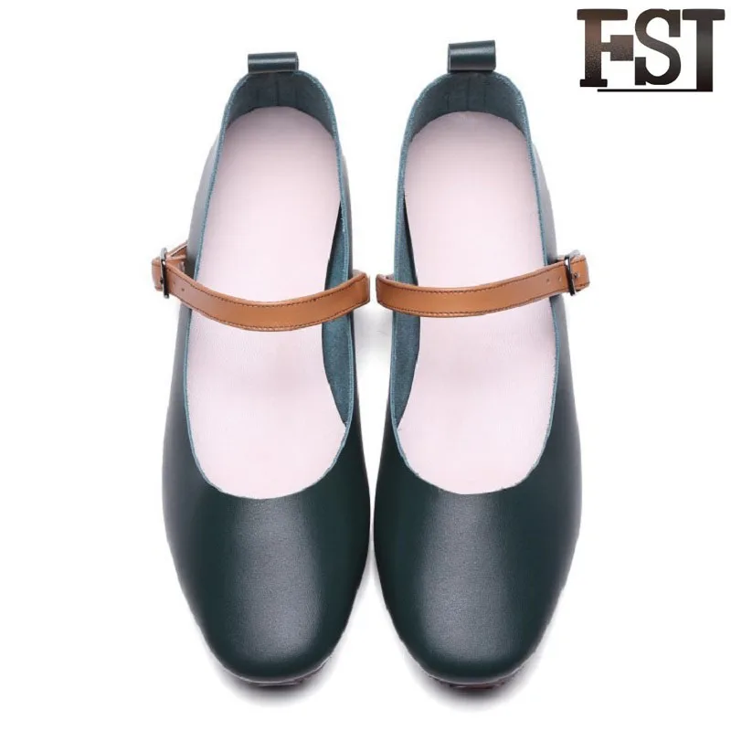 

FSJ Genuine Cow Leather Woman Full Grain Leather Outside Ladies Flats Summer Sewing Fashion Casual Office Career shoes