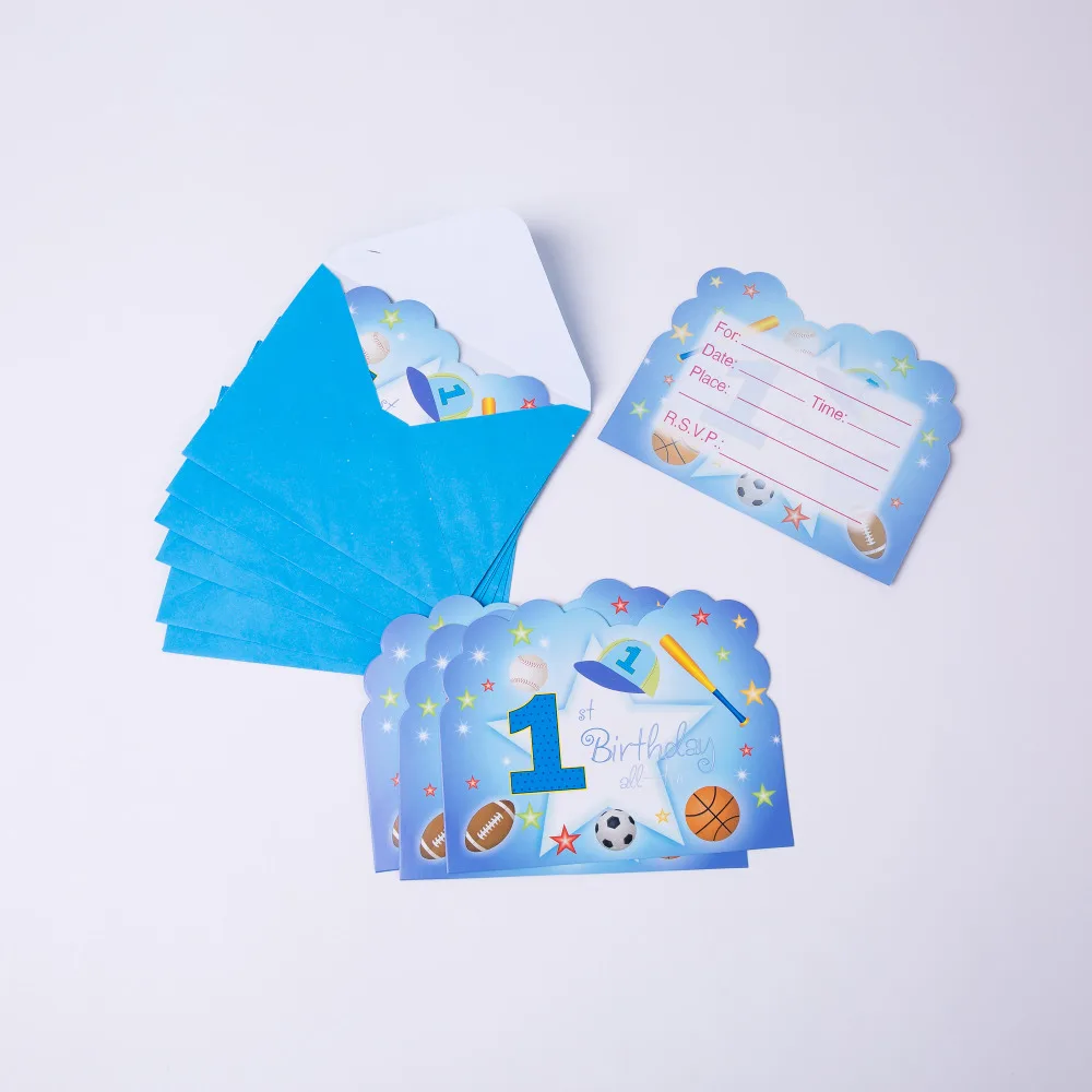 

6pcs/lot Sports Boy Theme Invitation Party Decoration Baby shower boys Birthday Tableware Set Party Supplies