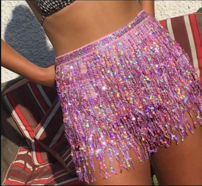 Sexy Women Gold Sequined Tassel Fringe 