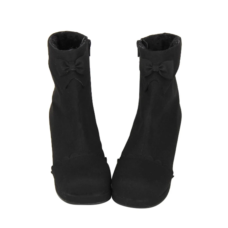 Lady Mentions Chaussures Moto Légales Mi Femmes Mori Bottes Courtes 47 Talons Pompes Flock Femme Angéliques Courte Peluche Fille Black Lolita Chaud Cheville 8wdX5q