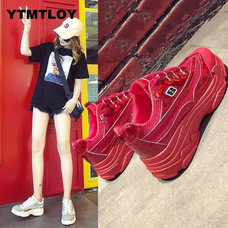 

Women Shoes White Sneakers Korean Style Vulcanize Platform Chunky Casual Dad Basket Femme Krasovki Designer Mesh Zapatos Red