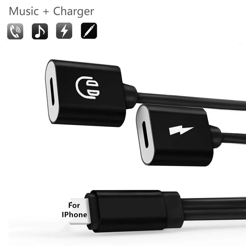 2 In 1 Dual Jack Adapter Audio Charging Splitter Cable for IPhone X 8 7