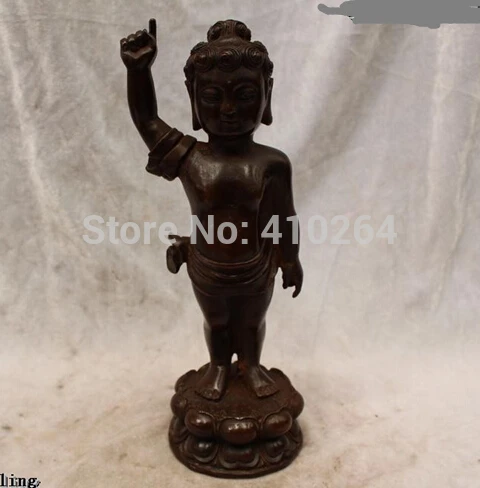 

11"Chinese Folk Purple Bronze handwork carved eximous Stand Boy Buddha Statue