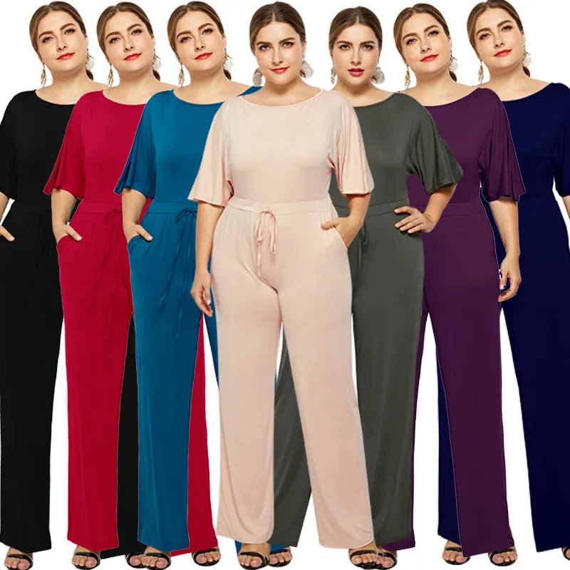 

Women Jumpsuit Summer 2019 New Casual Solid Color Belt Long Rompers Fashion Red Black Streetwear Jumpsuits Blue Office Jumpsuits