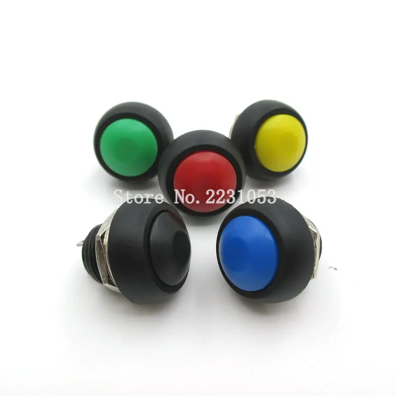 

5PCS/LOT Black/Red/Green/Yellow/Blue 12mm Waterproof Momentary Push Button Switch 3A 125V / 1A 250V Reset Switch PBS-33B