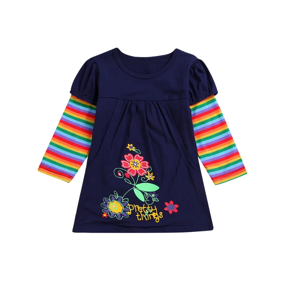 

Baby Girl Embroidered Long Sleeve Princess Dress Autumn Winter Children Stripe Sleeve Evening Dresses Kids Clothes