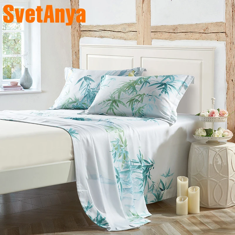 

Svetanya 1*flat Sheet+2*Pillowcase Bedspread Coverlets Set Bamboo Fiber Twin Full Queen Double Size Soft Printed