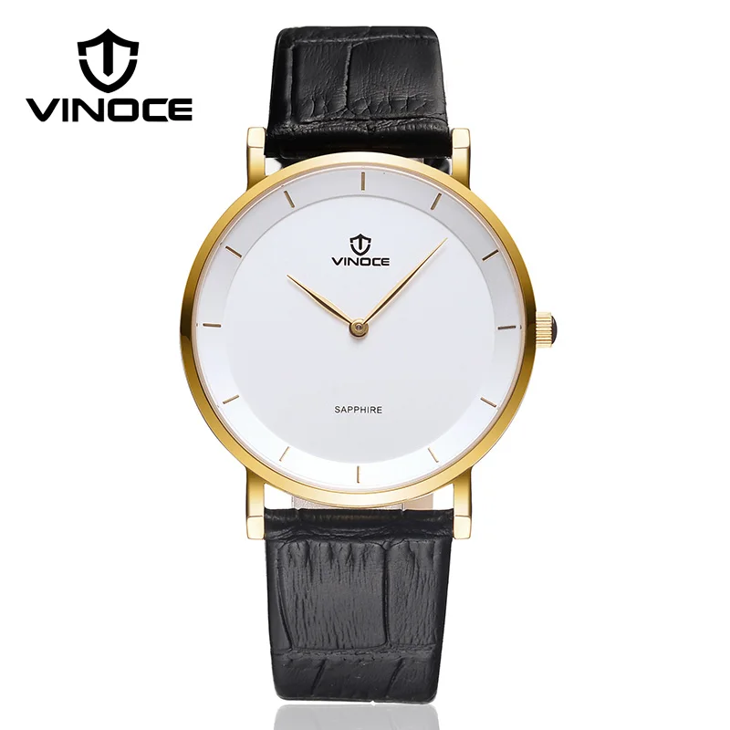 VINOCE 7 мм Ультра тонкие часы для мужчин s Бизнес Мода натуральная кожа мужские кварцевые часы Relogio Masculino# V633263 - Цвет: Ultra thin White