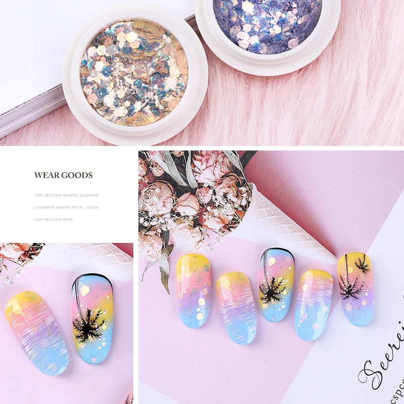 2019 Brand New Nail Mermaid Glitter Flakes Sparkly 3D Hexagon Colorful Sequins Spangles Polish Manicure Art Decorations R1 | Красота и