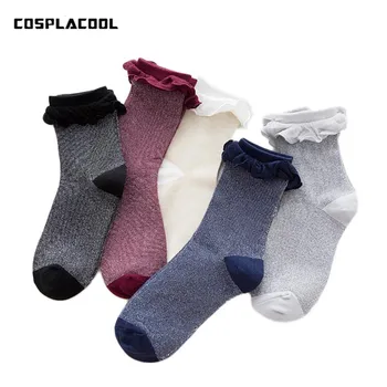 

[COSPLACOOL]Shiny Princess Double Flounce Gold Silver Silk Design Socks Women Sexy Sox Funny Meias Harajuku Fashion Calcetines