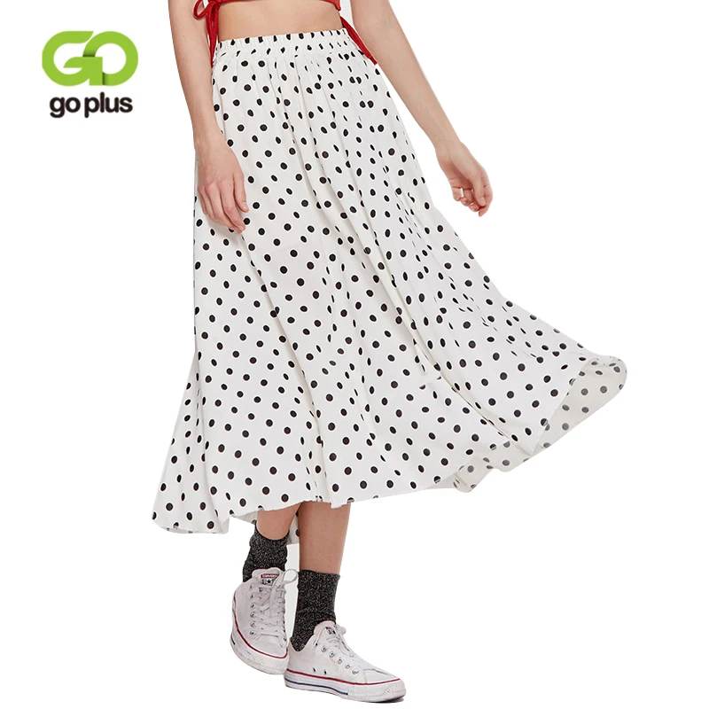 

GOPLUS 2019 Spring Fashion Polka Dot Chiffon Skirt Women High Waist long Skirt Elegant plus size Vintage female Boho Maxi Skirt