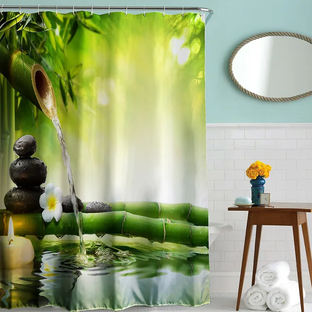 180 x 180cm Bathroom Shower Curtain Zen Water Bamboo Printed Polyester