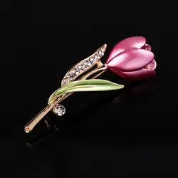 Элегантный цветок тюльпана брошь с кристаллом костюмы для женщин ювелирные изделия Одежда аксессуары Стразы с финифтью броши для свадьбы