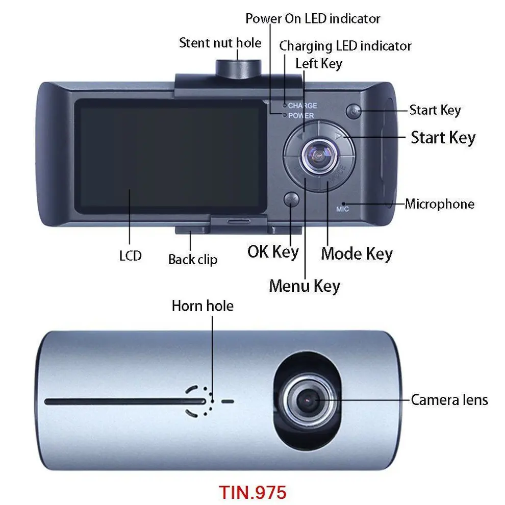 

R300 Dual Lens Dash Cam 2.7" Full HD Car DVR Camera Video Recorder GPS Logger
