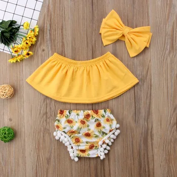 

Summer Baby Girls Kids Floral Off Shoulder T-shirt Tops Shorts 2Pcs Outfit Clothes Set Baby Girl