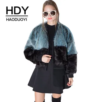 

HDY Haoduoyi Women Jacket Fur Coat Women Lady Fur Color Block Coats Faux Fur Jacket Party Fur Warm Coat Outwear Open Front