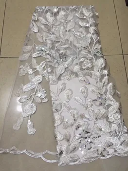 

White Glittery Sequin French Nigerian Laces Fabrics High Quality Tulle African Laces Fabric Wedding African French Tulle Lace