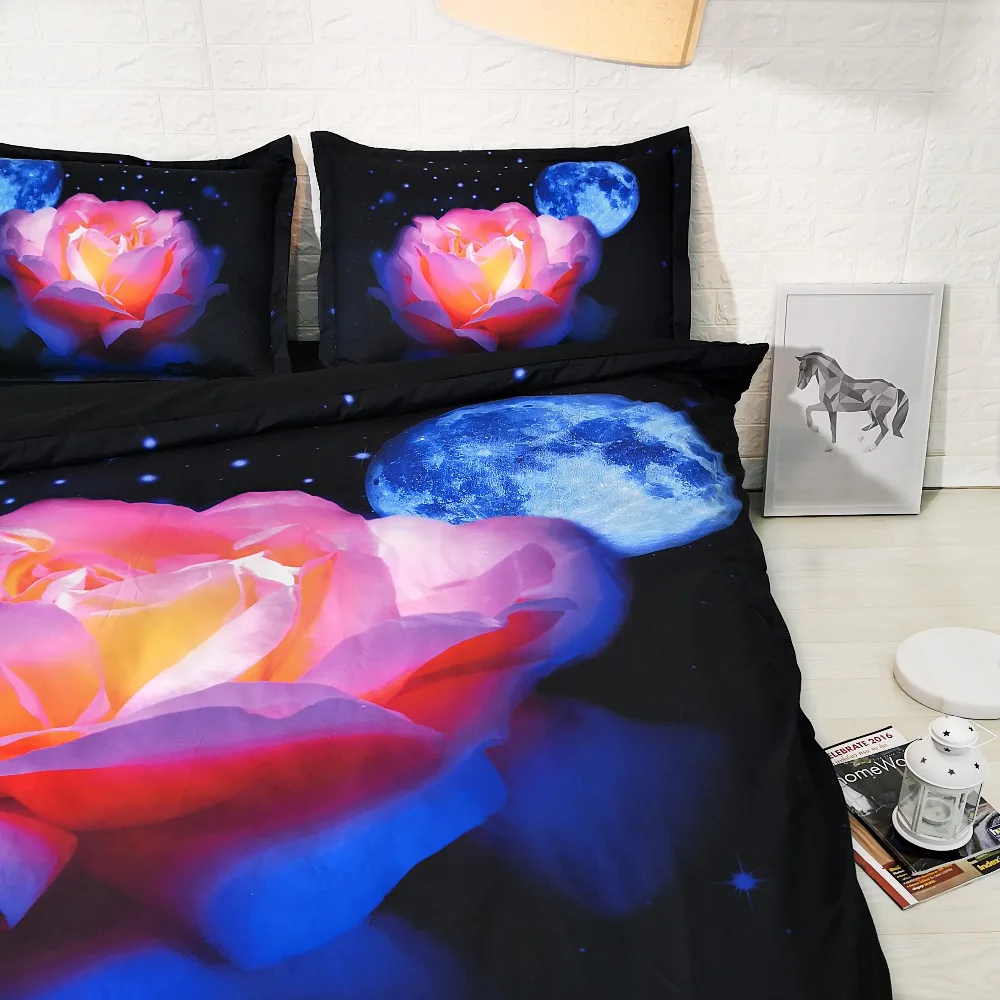Комплект постельного белья с 3d изображением Луны и розы|3d bed set|3d bedding setsbed set |